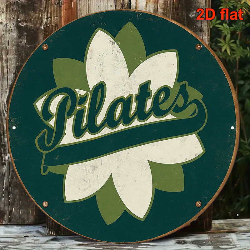 Pilates Yoga Room - 2D Flat, 20.32x20.32cm Round French Aluminum