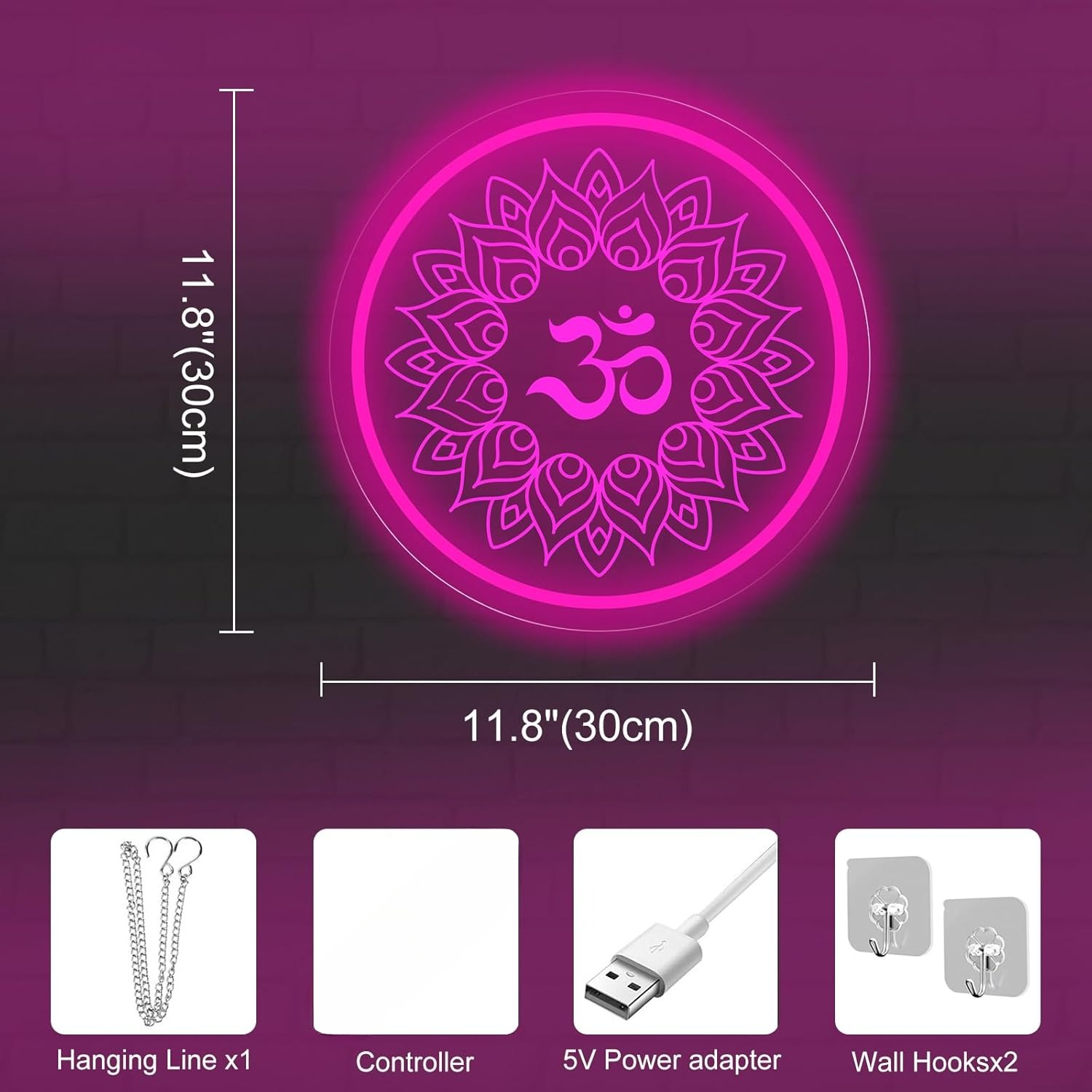 Om Mandala Neon Sign USB Power - Pilates Yoga Room 리뷰 및 가격
