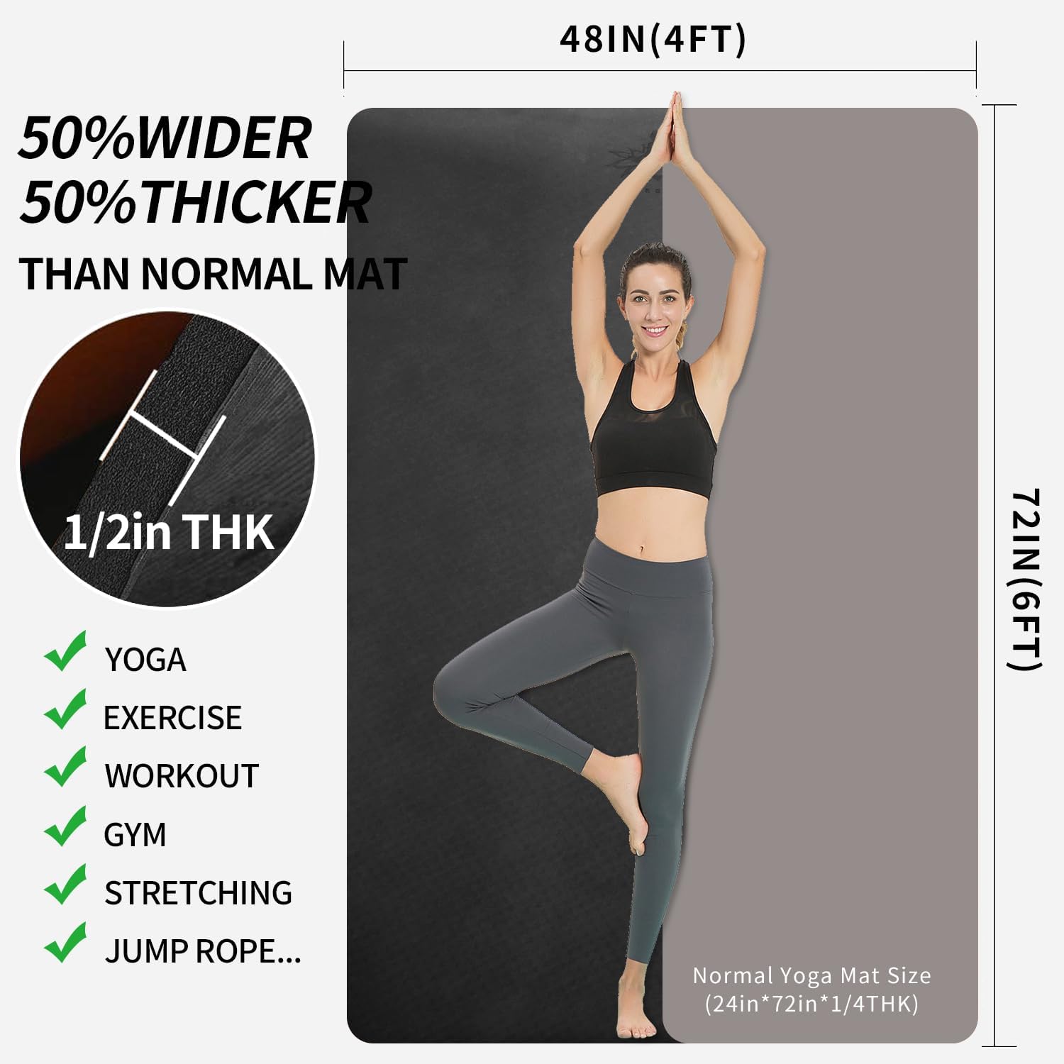 Extra Thick TPE Yoga Mat 6'x4' - Pilates Yoga Mat Thickness 리뷰 및 가격